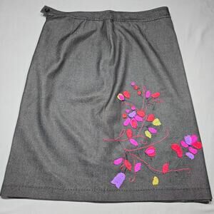 Kemp Black Mini Stretch Pencil Skirt Preppy Pink Embroidery Slits Womens Size 6